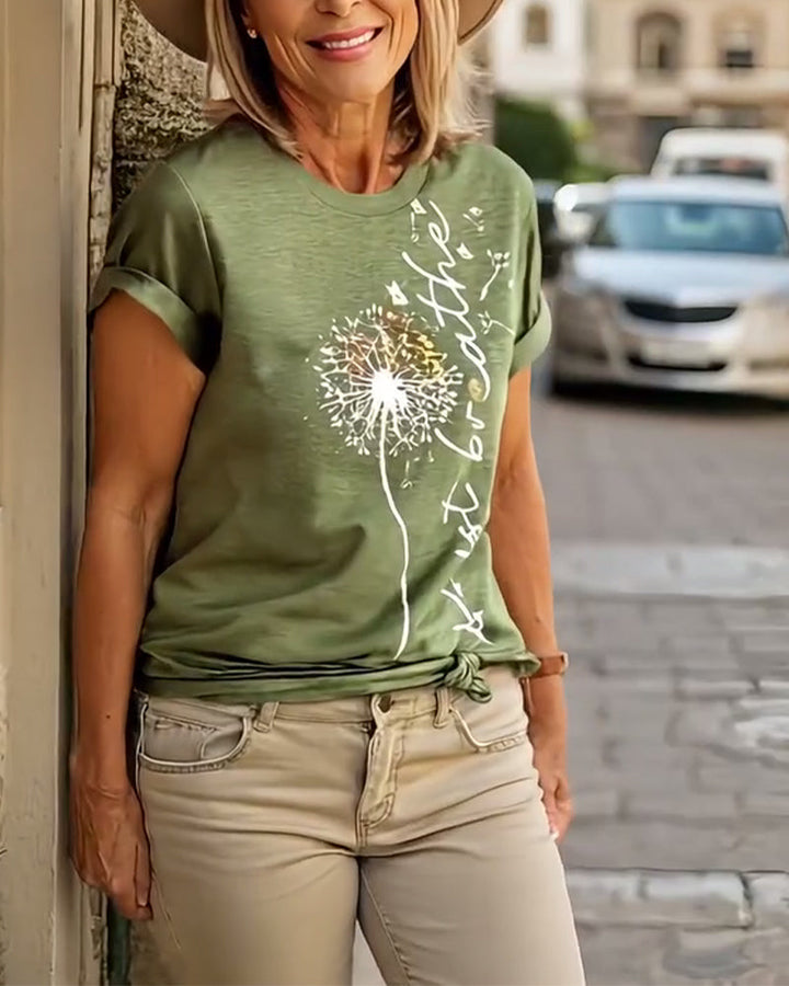 T - Shirt Imprimé Pissenlit Manches Courtes