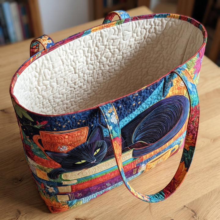 Sac Artisanal - Chat Noir avec Livres et Tasses