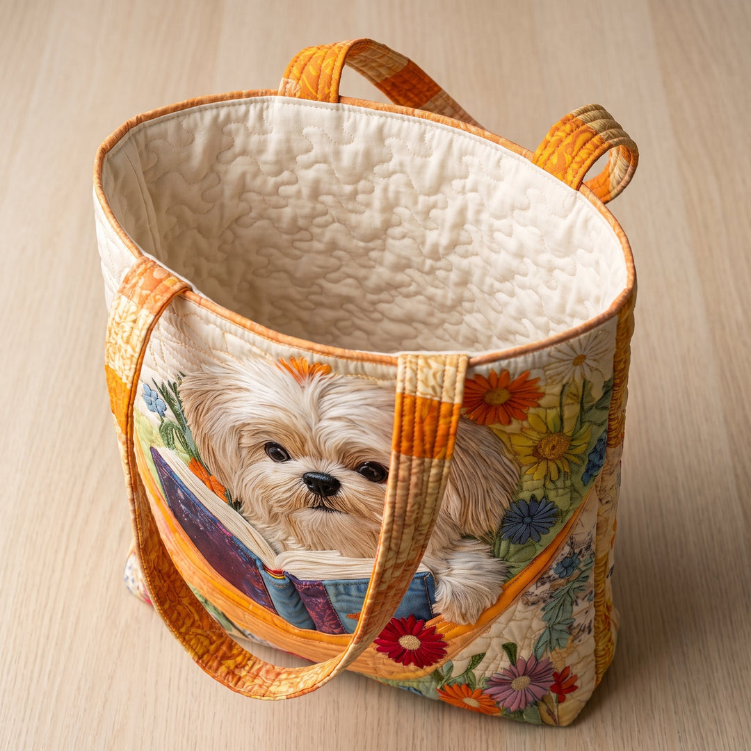 Sac Artisanal - Shih Tzu avec Livres et Fleurs