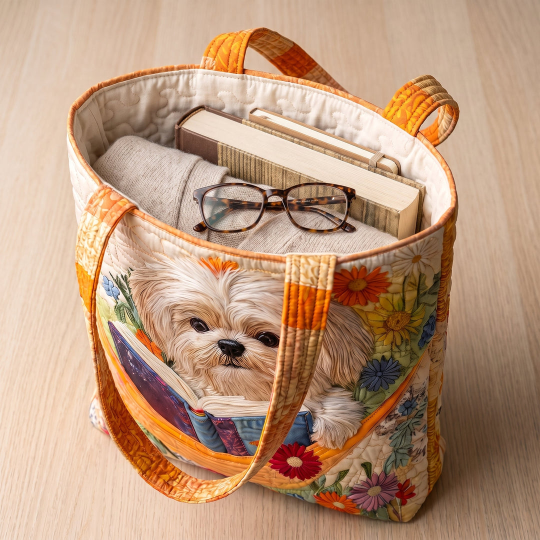 Sac Artisanal - Shih Tzu avec Livres et Fleurs