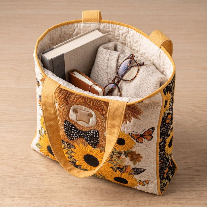 Sac Matelassé - Vache Highland et Tournesols
