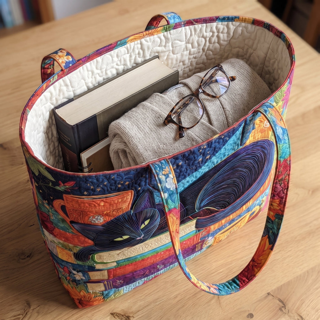 Sac Artisanal - Chat Noir avec Livres et Tasses