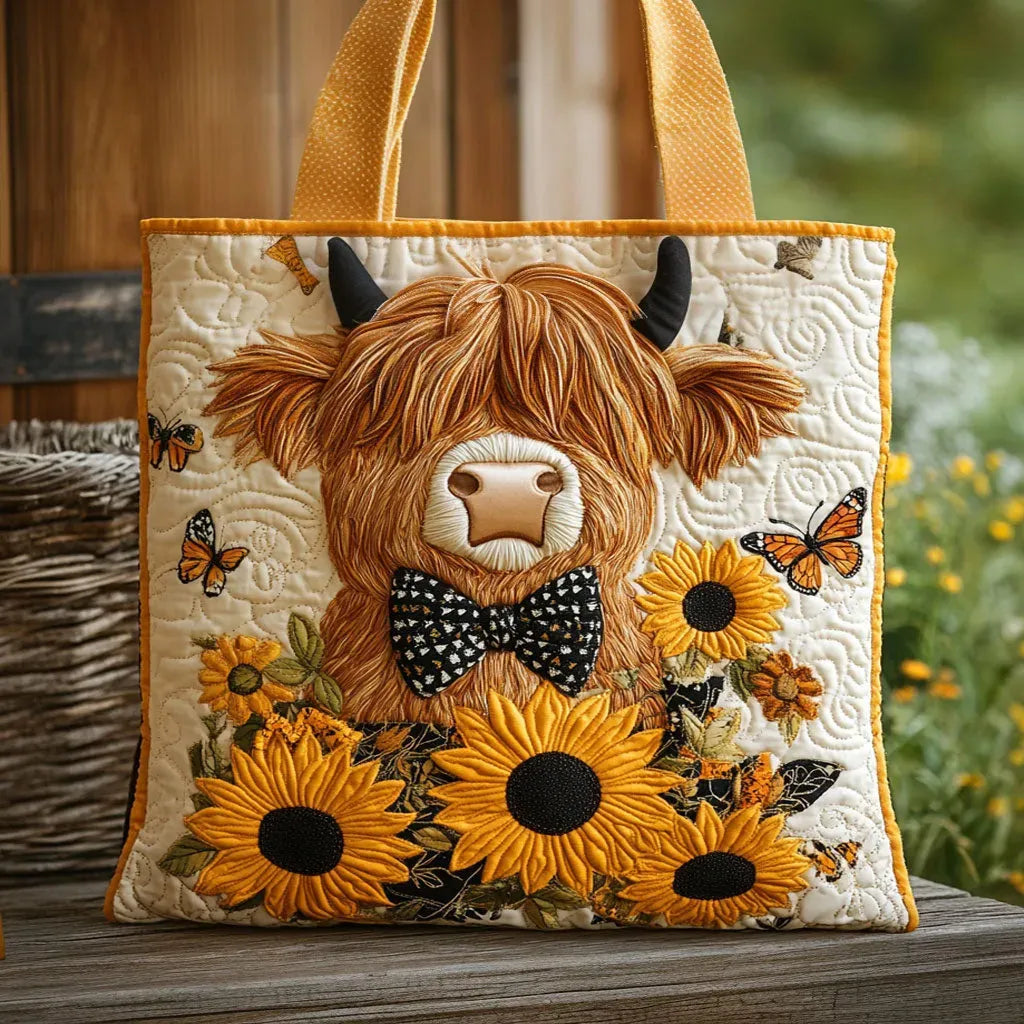 Sac Matelassé - Vache Highland et Tournesols