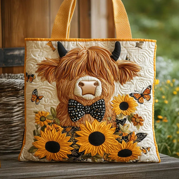 Sac Matelassé - Vache Highland et Tournesols