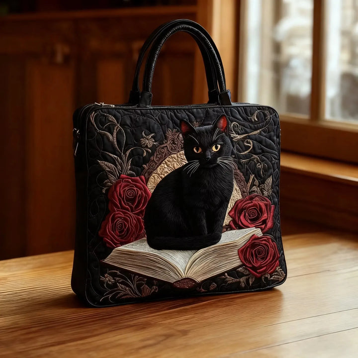 Sac Artisanal Matelassé - Chat Noir sur les Livres