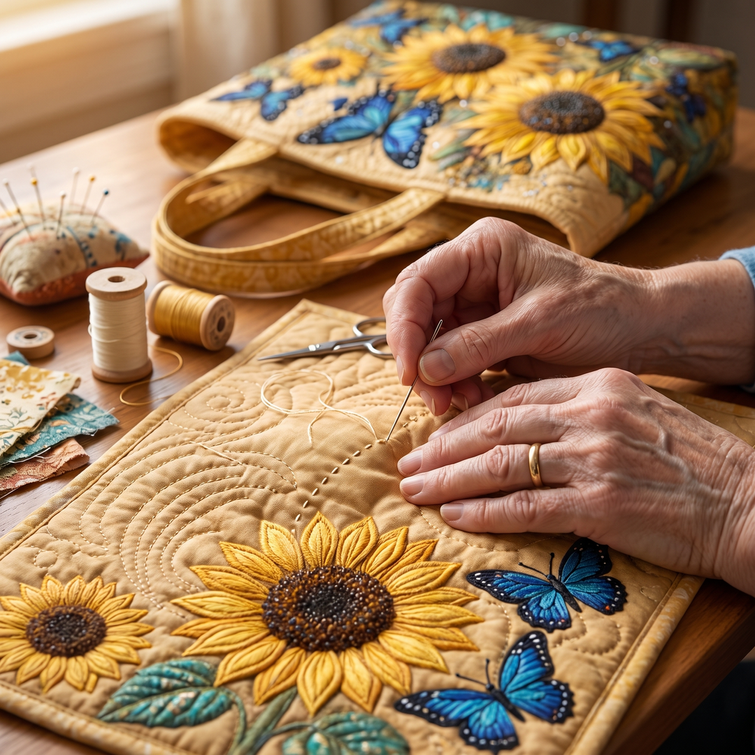 Sac Artisanal - Tournesols et Papillons Bleus