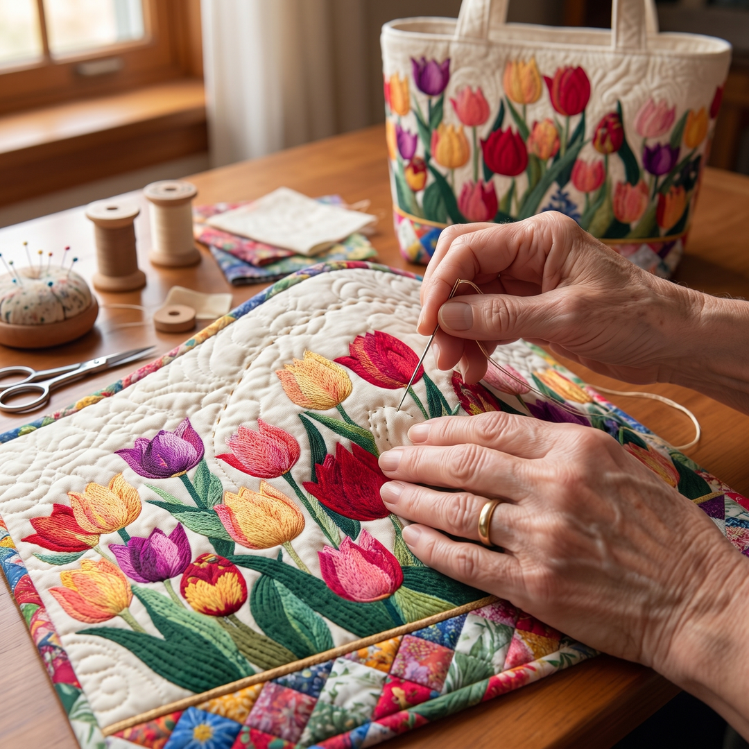 Sac Cabas Matelassé - Jardin de Tulipes