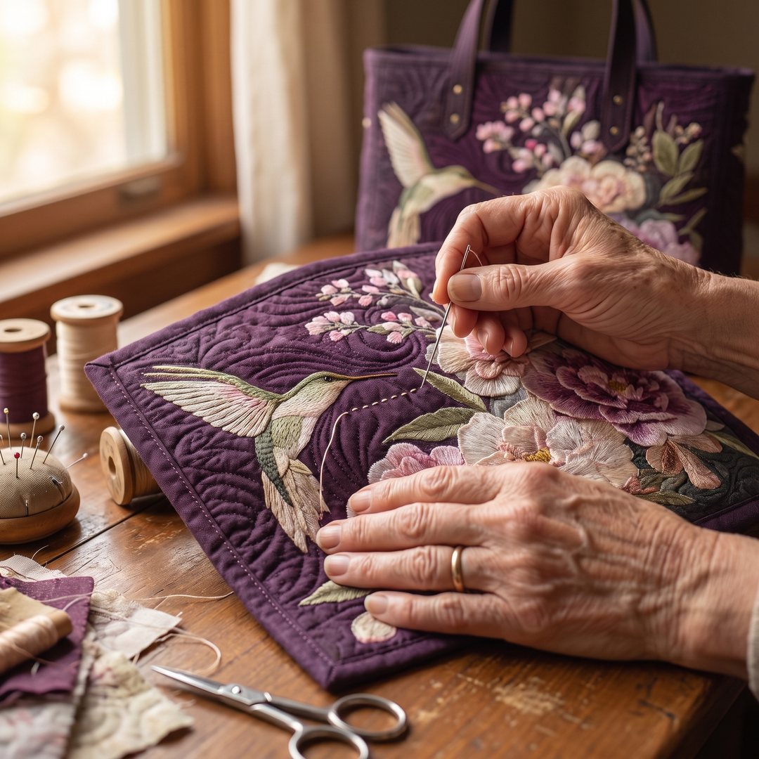 Sac Artisanal Matelassé - Colibris et Orchidées