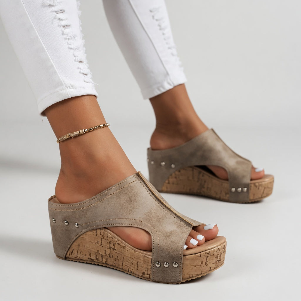 Guillemette™ — Mule plateforme liège cloutée allure bohème