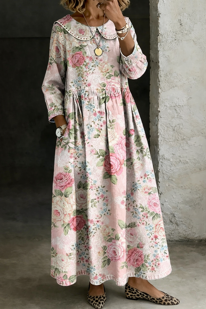 Margot | Robe en jean à col fleuri