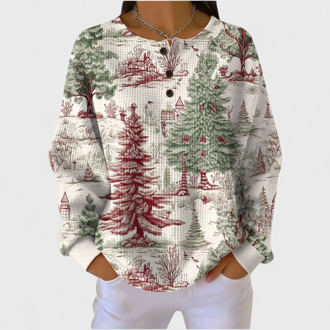 Louna - Pull crème à motif forêt d&