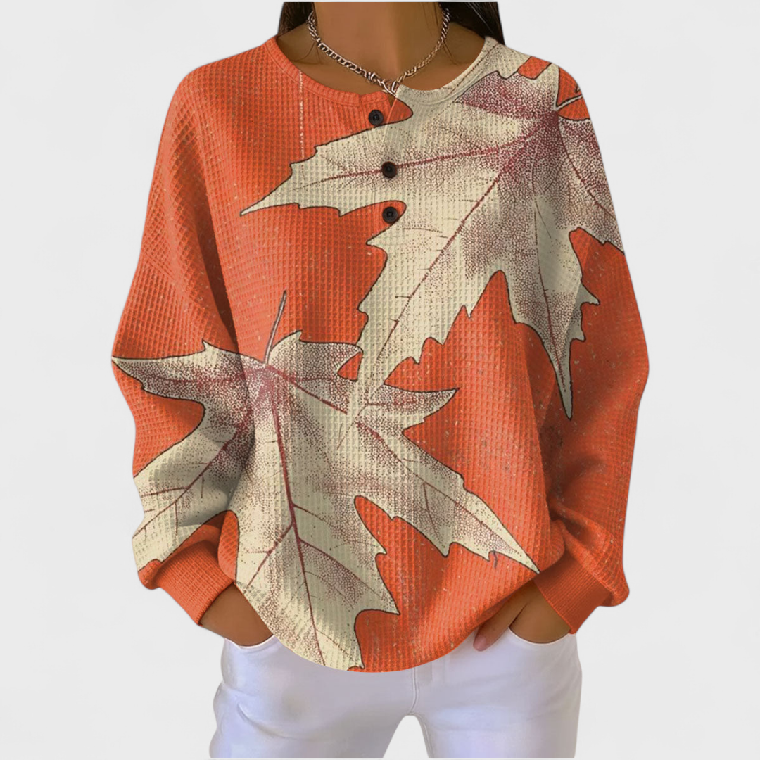 Manon - Pull orange à motif feuille d&