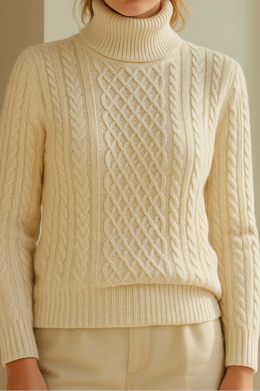 Margaux | PULL TORSADÉ À COL ROULÉ EN MAILLE DOUCE