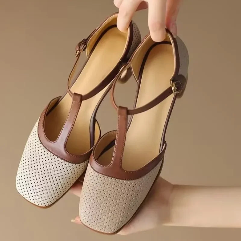 Genira - Chaussures femme à bride T et talon moyen