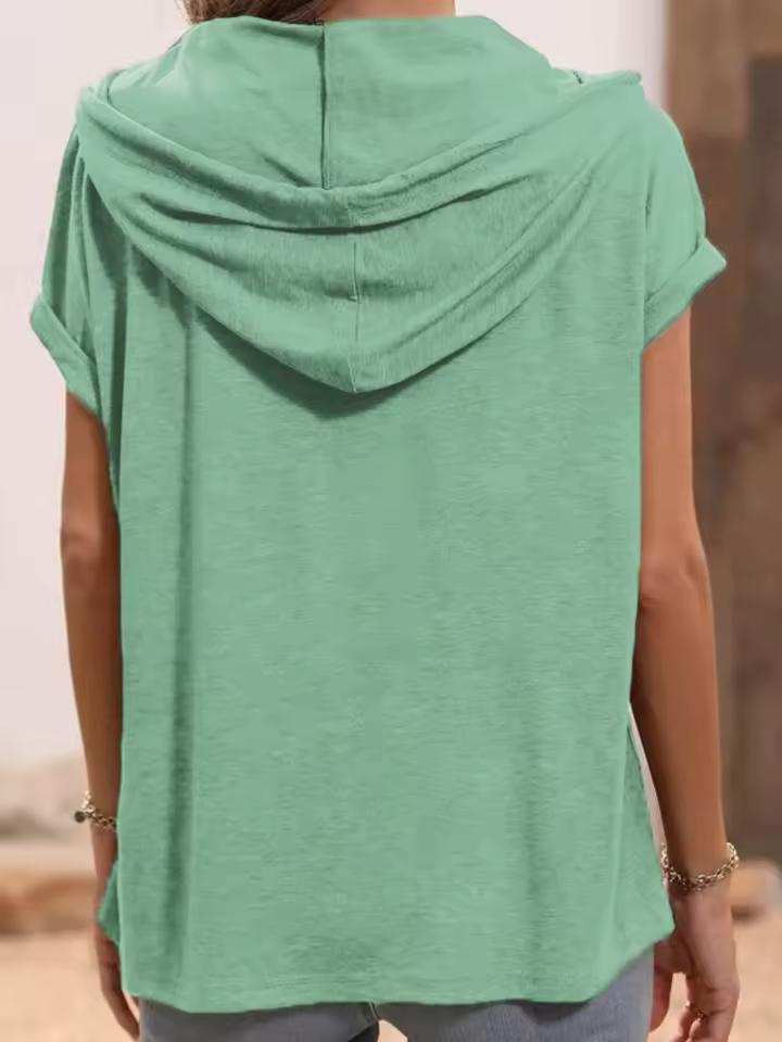 T-shirt Casual avec Capuche, Cordon de Serrage et Manches Courtes