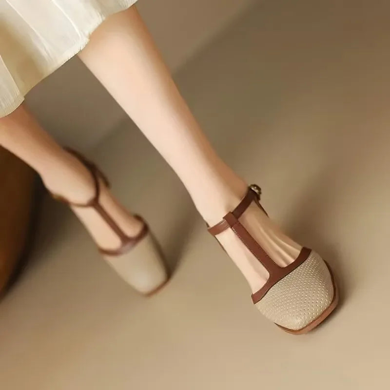 Genira - Chaussures femme à bride T et talon moyen