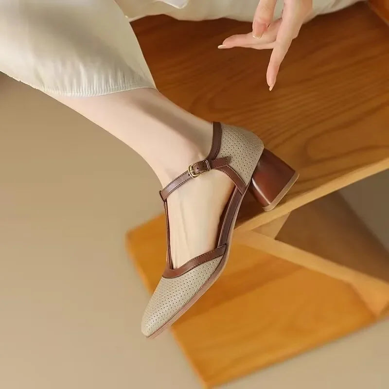 Genira - Chaussures femme à bride T et talon moyen