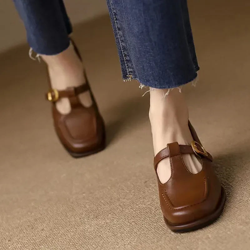 Delia - Chaussures Mary Jane T-Bar femme à bout carré