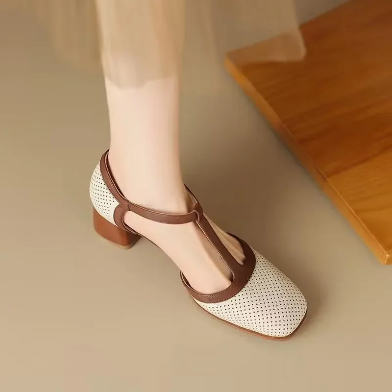 Genira - Chaussures femme à bride T et talon moyen