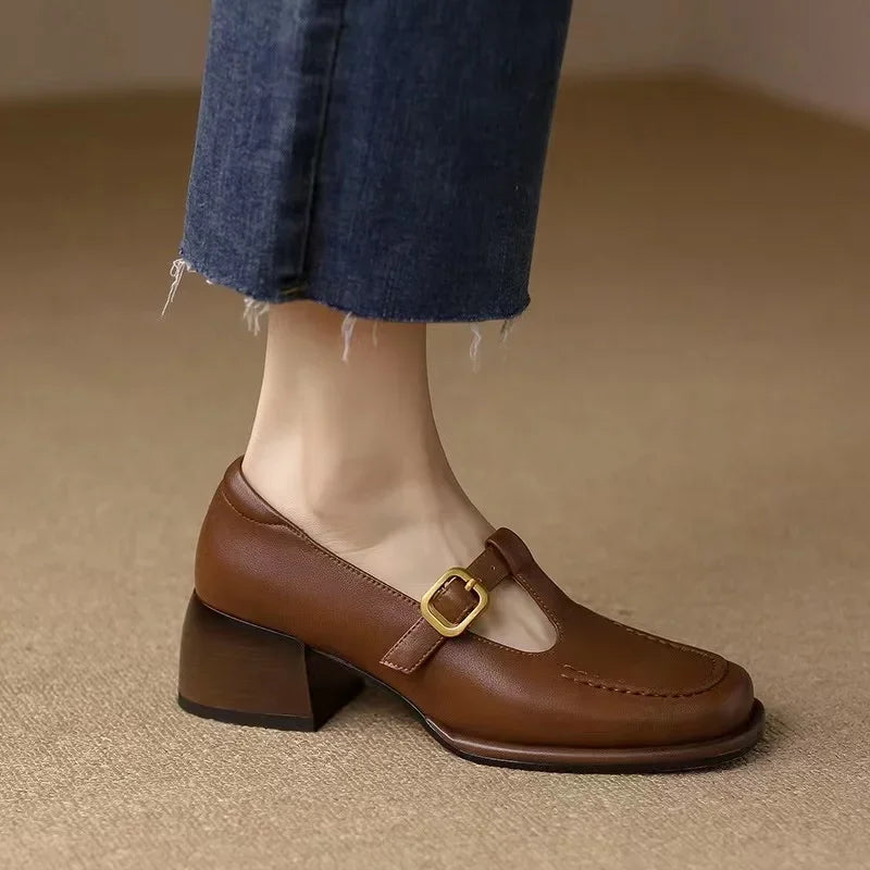 Delia - Chaussures Mary Jane T-Bar femme à bout carré