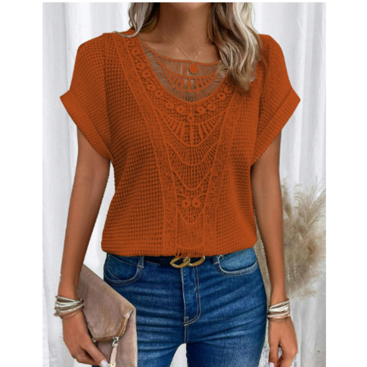 Ortrud | Haut en maille crochetée et dentelle pour femme
