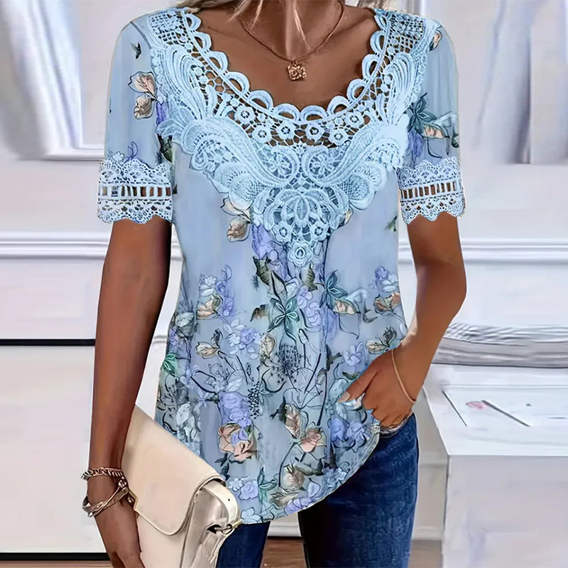 T-Shirt À Imprimé Fleuri Mode Manche Courte
