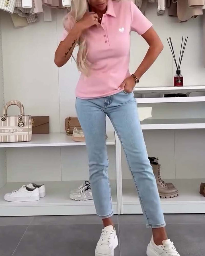 T-Shirt À Revers Polo De Couleur Unie Slim Fit