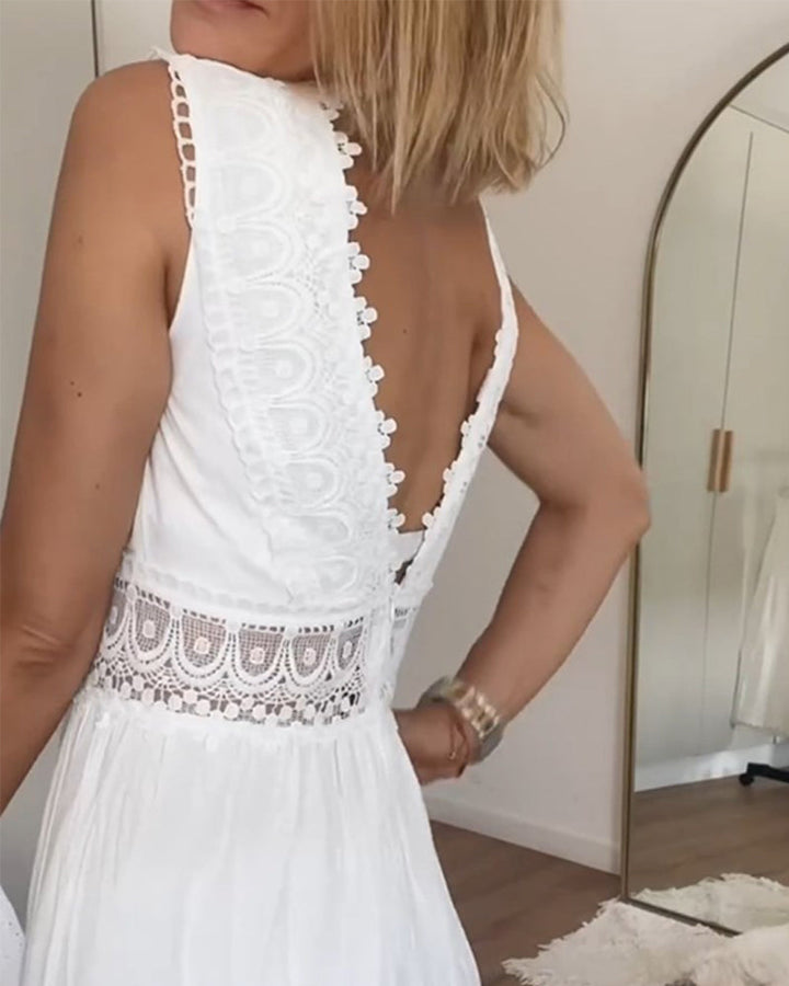 Robe débardeur col V en dentelle