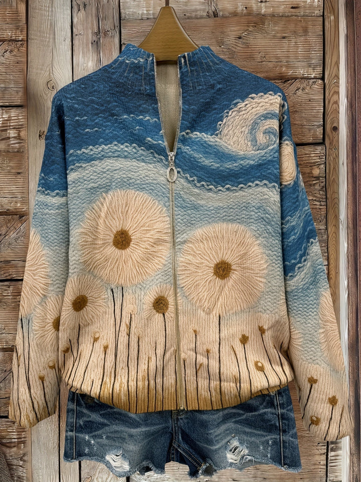 Yolanda | Cardigan Zippé Matelassé Prairie de Pissenlits