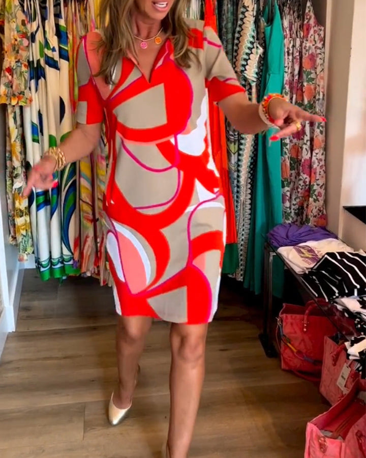 Robe imprimée droite à col en V