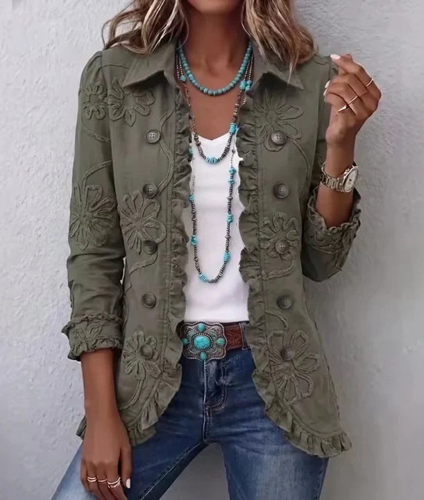 Margaux | Veste boho-chic brodée à finitions volantées