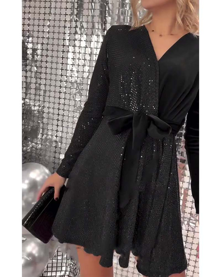 Robe à lacets Sexy Décolleté Enveloppé Paillettes Velours