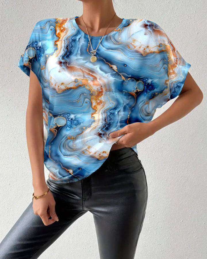 T-shirt Col Rond Imprimé Marbre