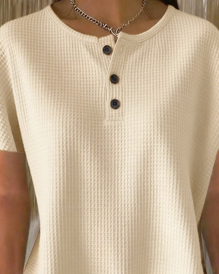 T-shirt Boutonné Col V Décontracté