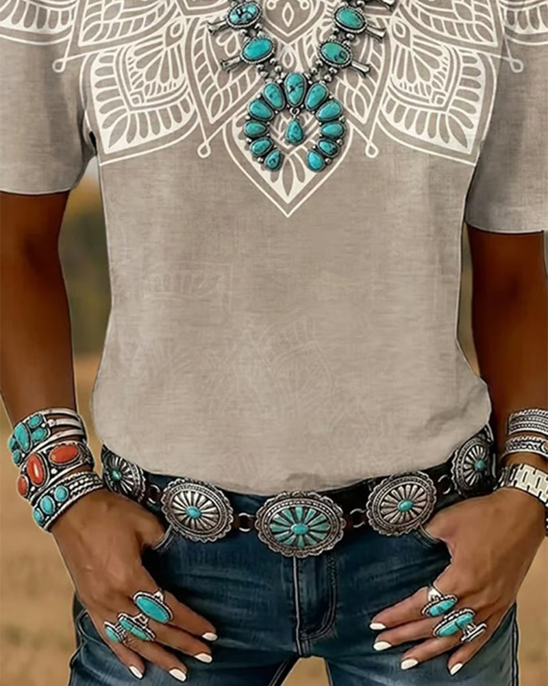T-Shirt Imprimé Col Rond Manches Courtes