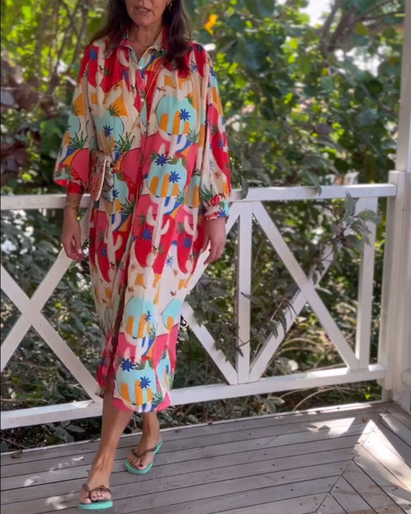 Robe imprimée à manches longues et revers