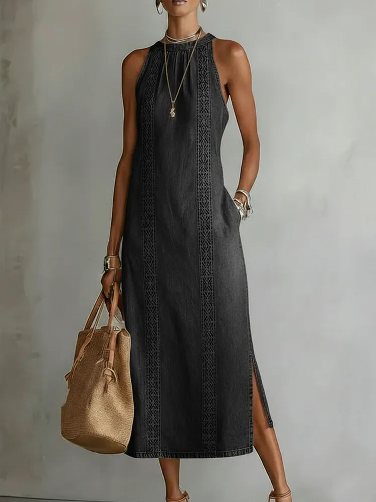 Soline | Robe en denim à dentelle rétro
