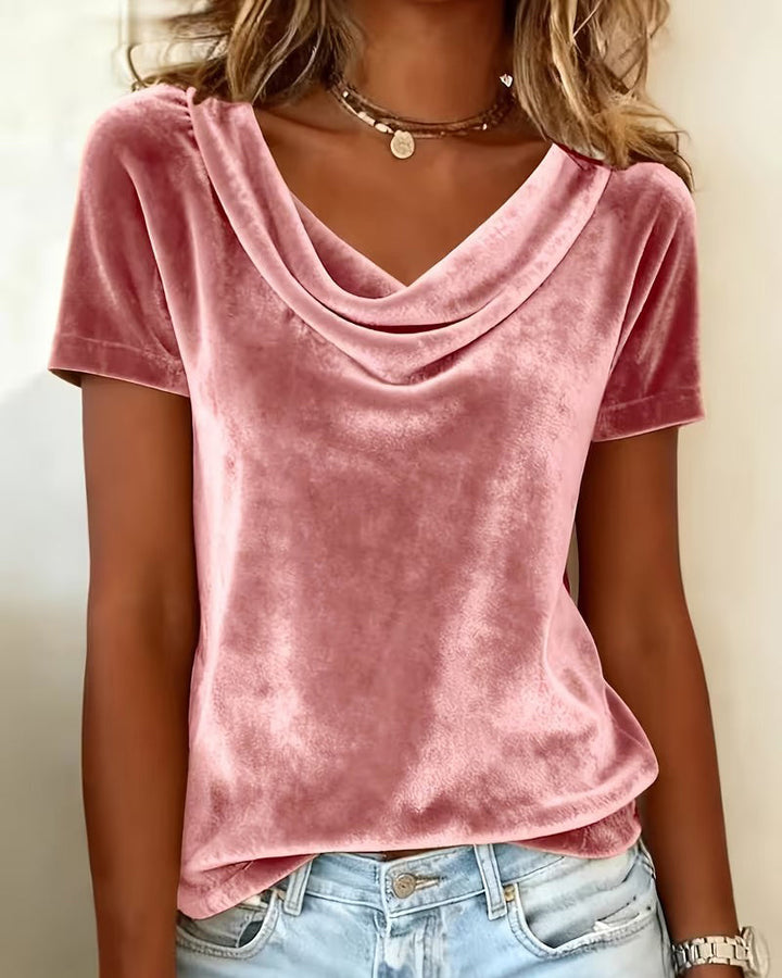 T-shirt Col Drapé Manche Courte Velours