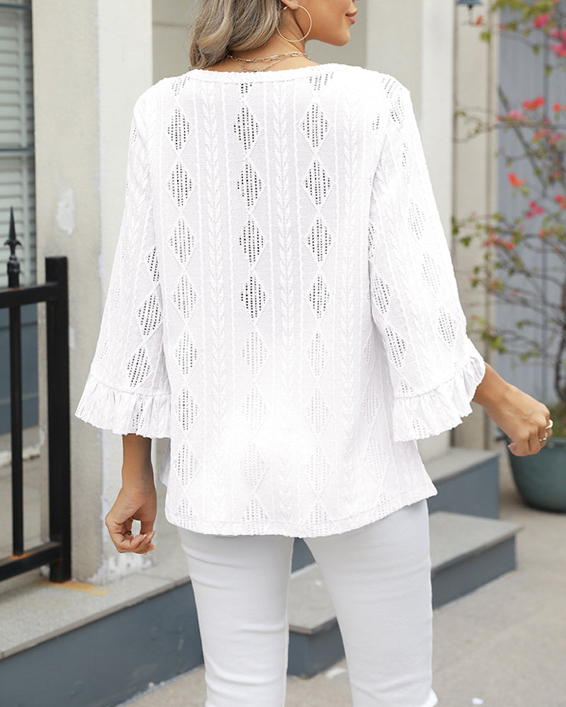 Haut Motif Losange Creux Manches Trompette