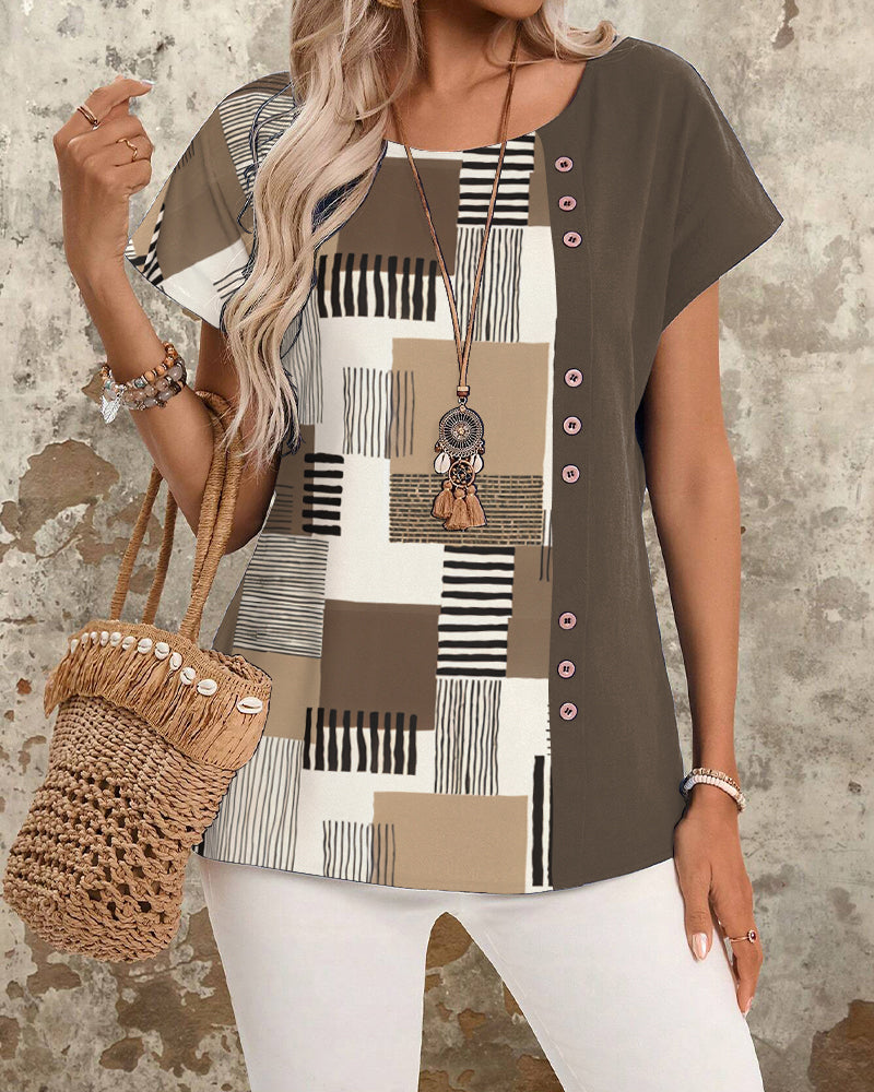 T-Shirt Imprimé Géométrique Rayé