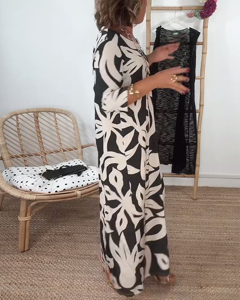 Robe À Col Rond Et Manches Longues Imprimée