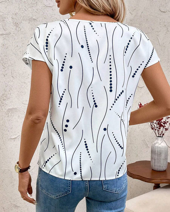 T-Shirt Col V Manches Courtes Imprimé