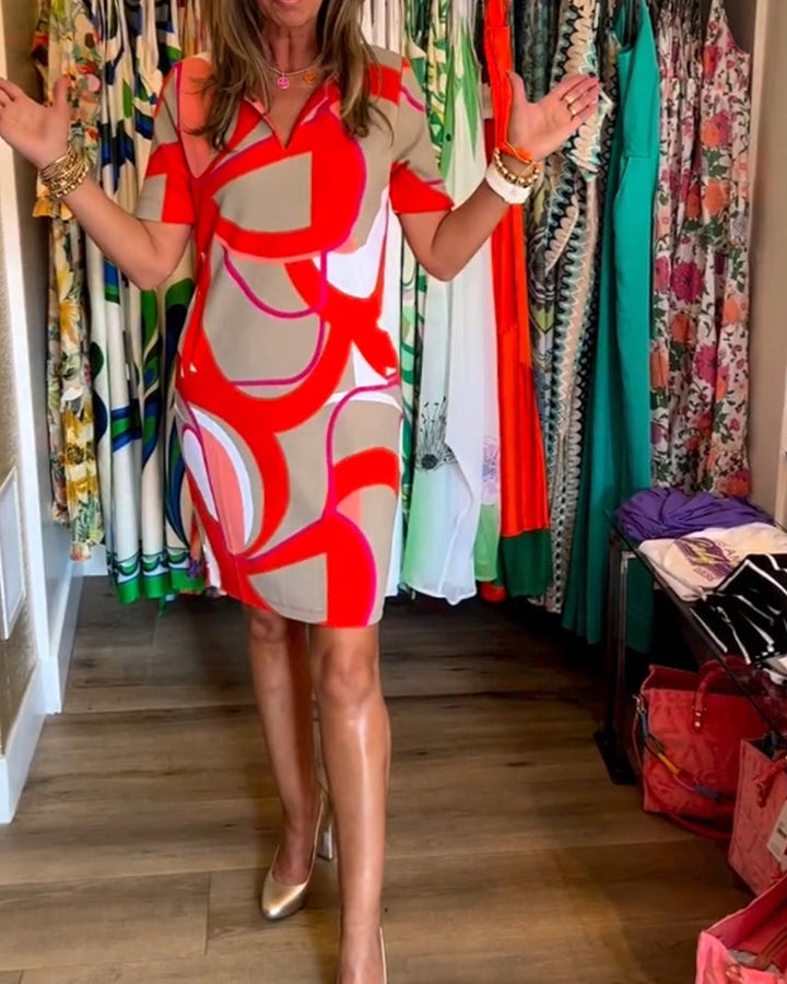 Robe imprimée droite à col en V