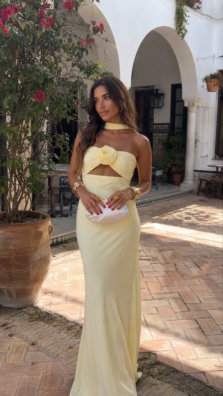 Robe Ambre – Jaune Pastel à Imprimé Floral