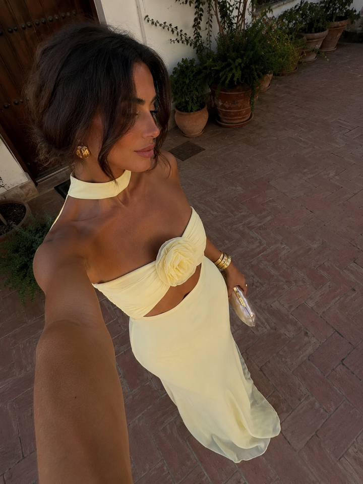 Robe Ambre – Jaune Pastel à Imprimé Floral