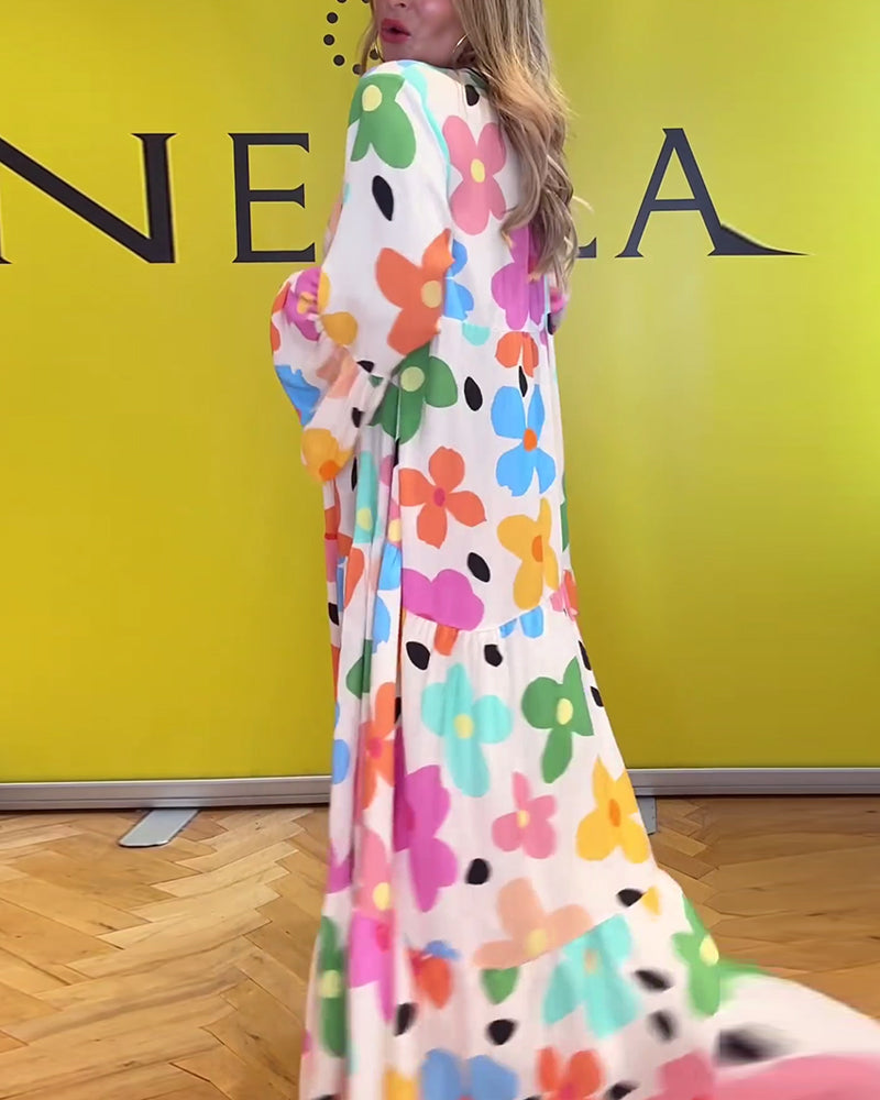 Robe décontractée à manches cloche et imprimé floral coloré