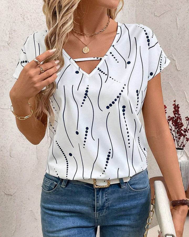 T-Shirt Col V Manches Courtes Imprimé