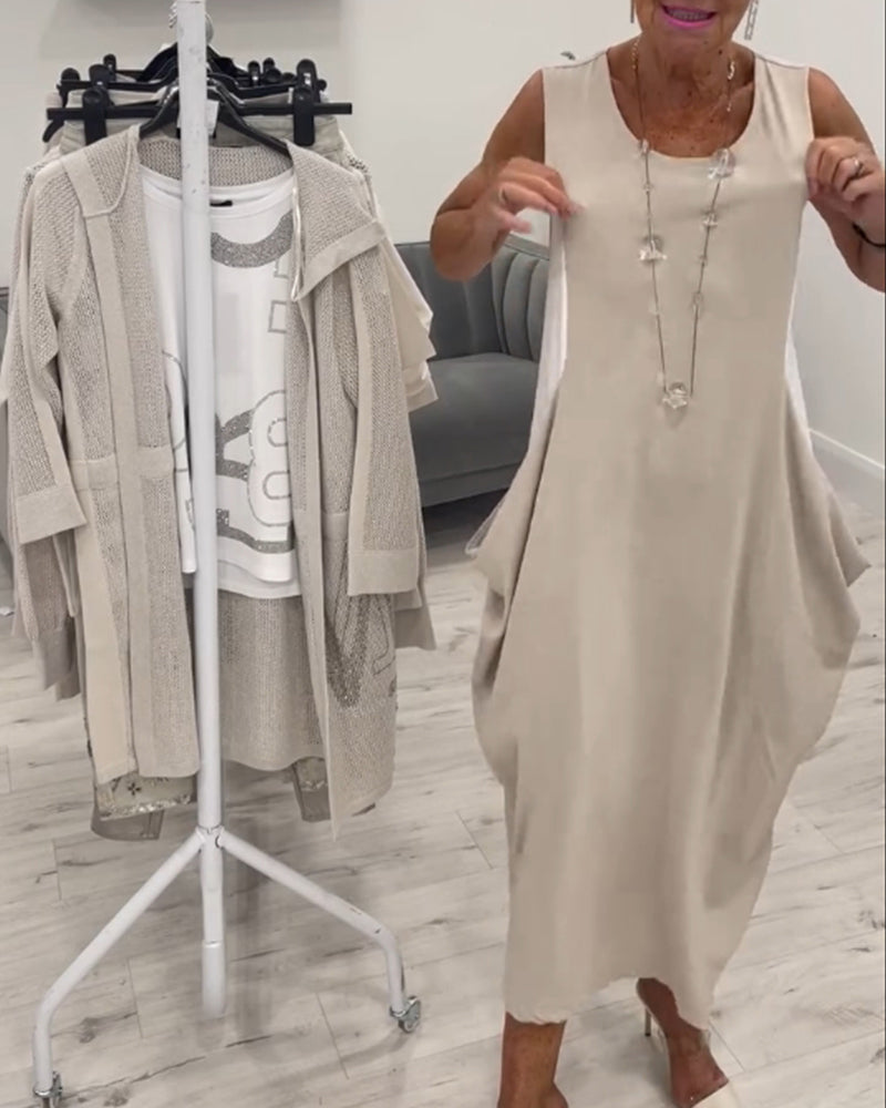 Robe patchwork de poche sans manches à la mode