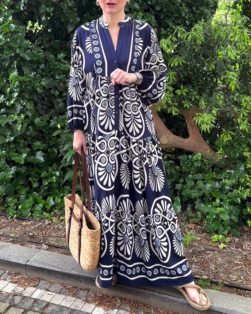 Robe décontractée à manches longues à imprimé rétro