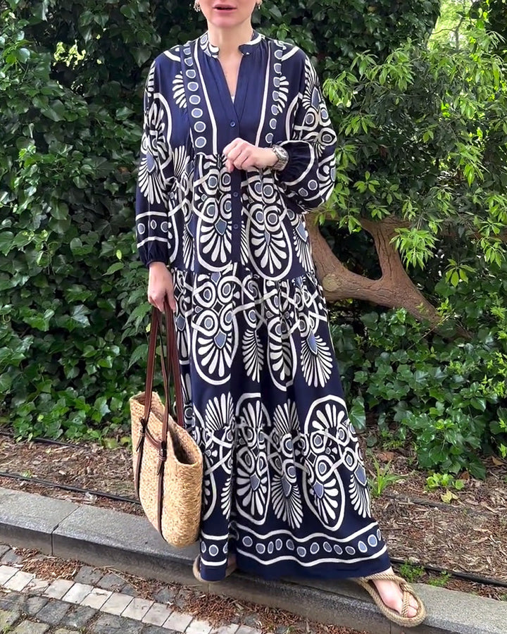 Robe décontractée à manches longues à imprimé rétro